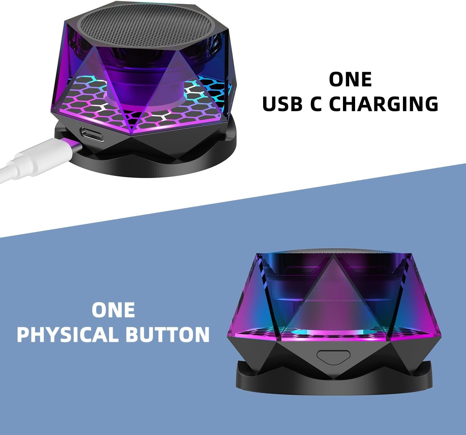 EGKimBa Magnetic Diamond Bluetooth Speaker, Small Wireless Speaker with Multi RGB Color Light Show, Portable Phone Stand for iPhone, Android, TWS Pairing - Image 8
