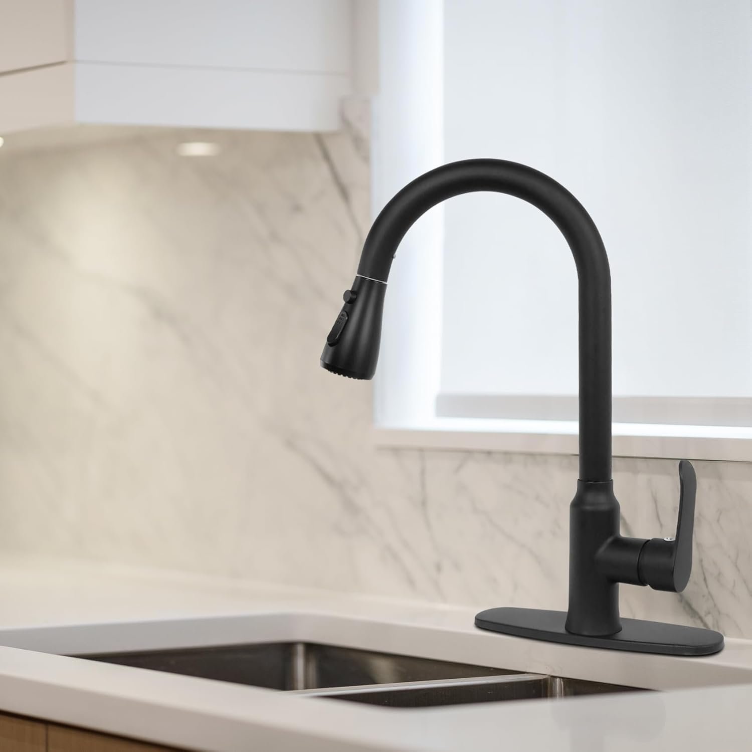 Kitchen Faucets with Pull Down Sprayer, Matte Black, Stainless Steel Kitchen Sink Faucet with High Arc Sprayer, Single Handle Commercial Kitchen Faucet for RV, Bar, Laundry - Image 7