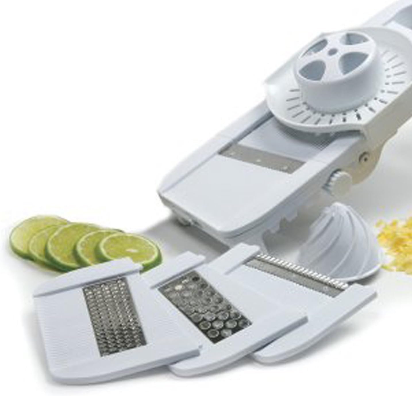 Norpro Deluxe Mandoline Slicer, Grater, Shredder, Julienne and Juicer w/ Safety Guard White - Image 4