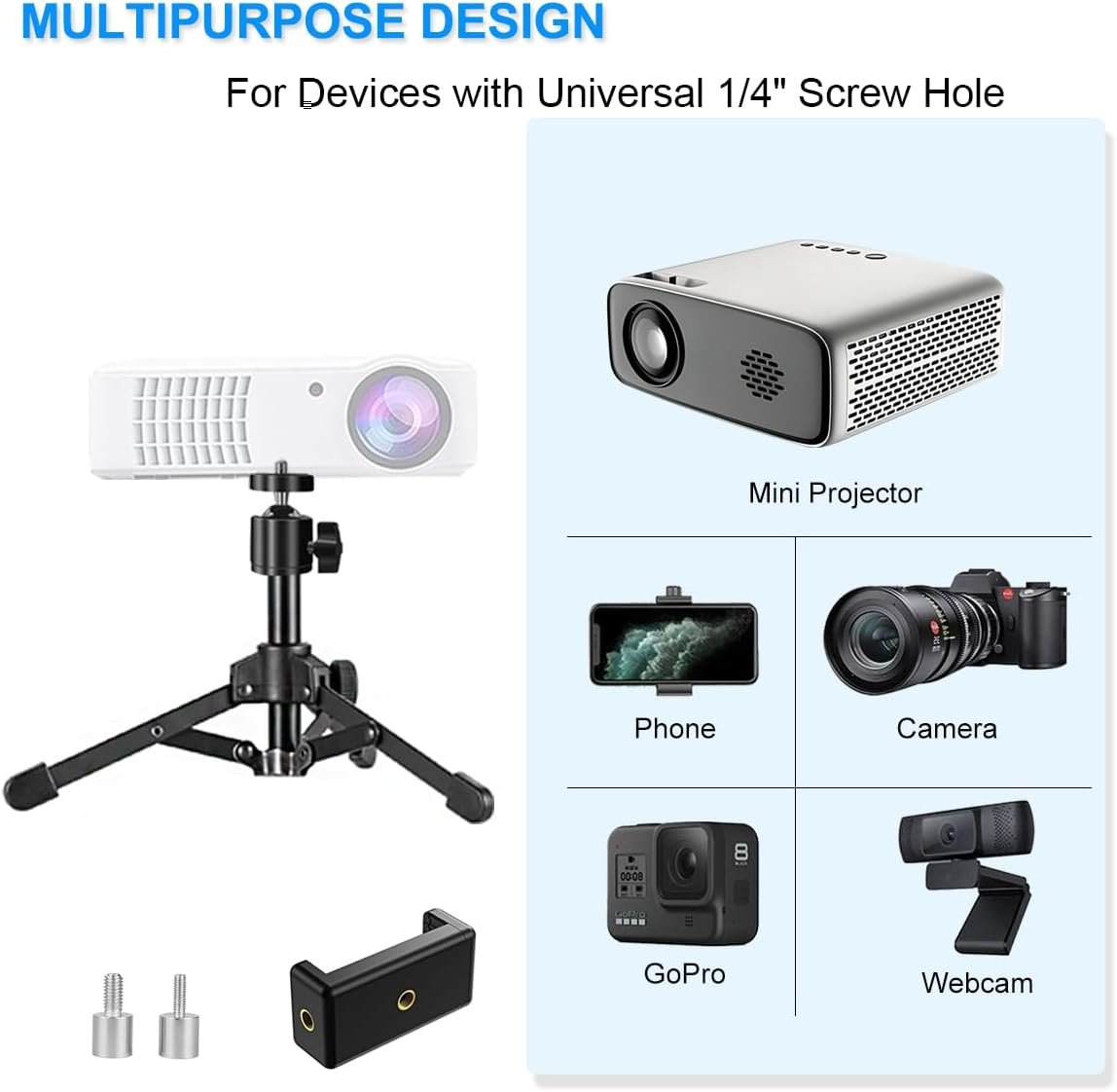 Mini Projector Stand, Table Top Mini Projector Tripod Stand with Tilt Angle Adjustable Small Tripod for Projector Mini, Cameras, DSLR, Smartphones - Image 8