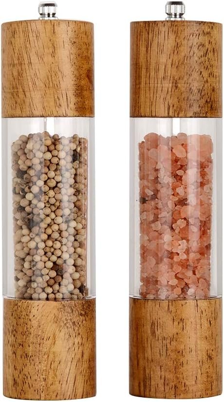 Premium Acrylic Salt and Pepper Grinder Set, Manual Salt and Pepper Mills- Wooden Shakers with Adjustable Ceramic Core-Salt Grinder and Pepper Mill -8 Inches-Pack of 2 - Image 2