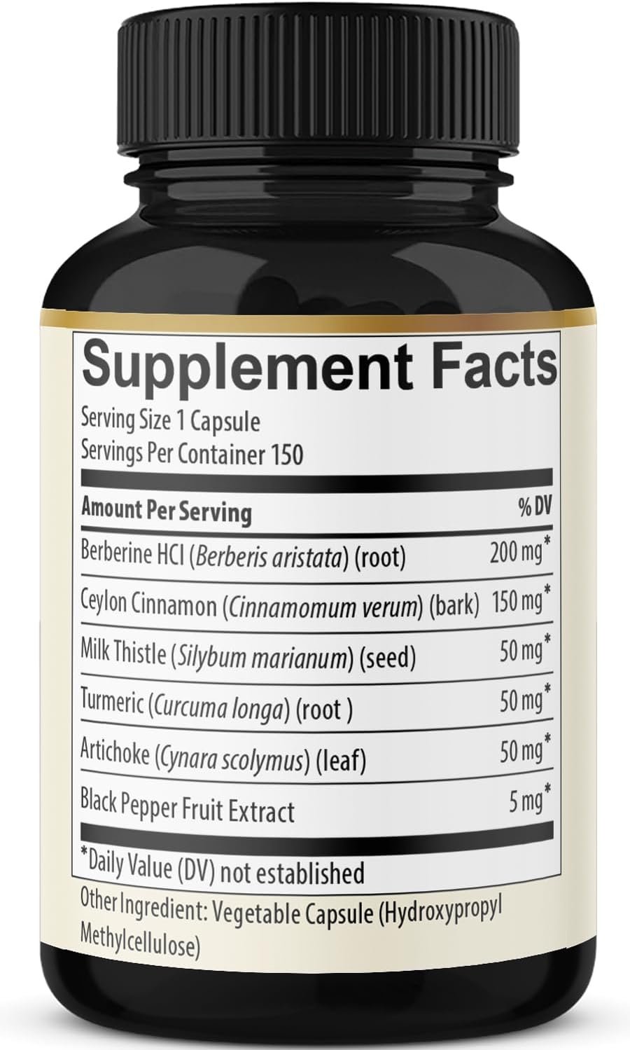 Berberine with Ceylon Cinnamon, Turmeric, Milk Thistle, Artichoke, Black Pepper - 150 Count - Pack of 1 - Image 9