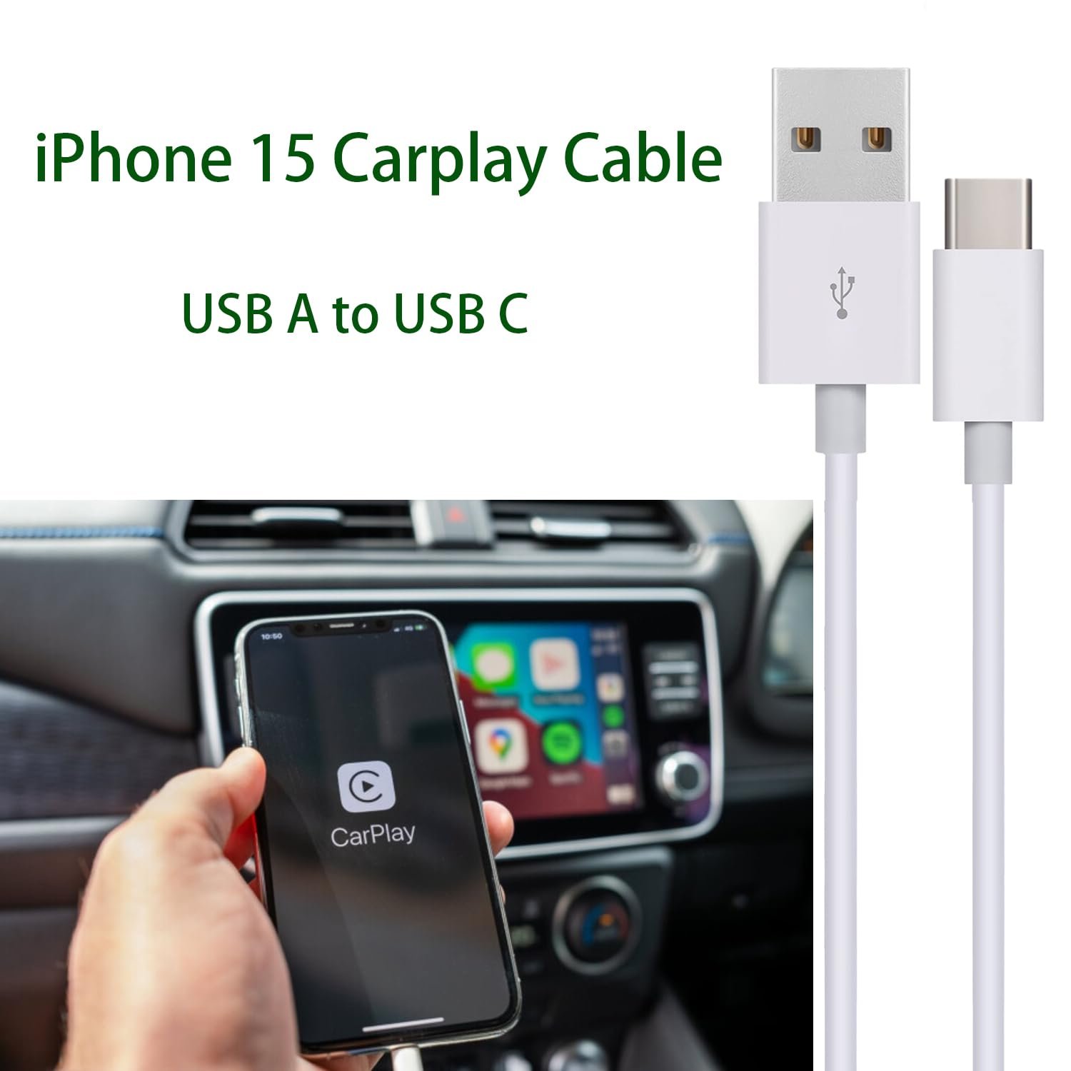 iPhone 15 16 Carplay Cable, iPhone 15/16 Car Charger Cable USB A to USB C Syncing Cable for iPhone 15 16 Pro Max Plus Car Adapter Cord, USB A to USB C Cable for iPad Pro, iPad Air 4/5th, iPad Mini 6 - Image 3