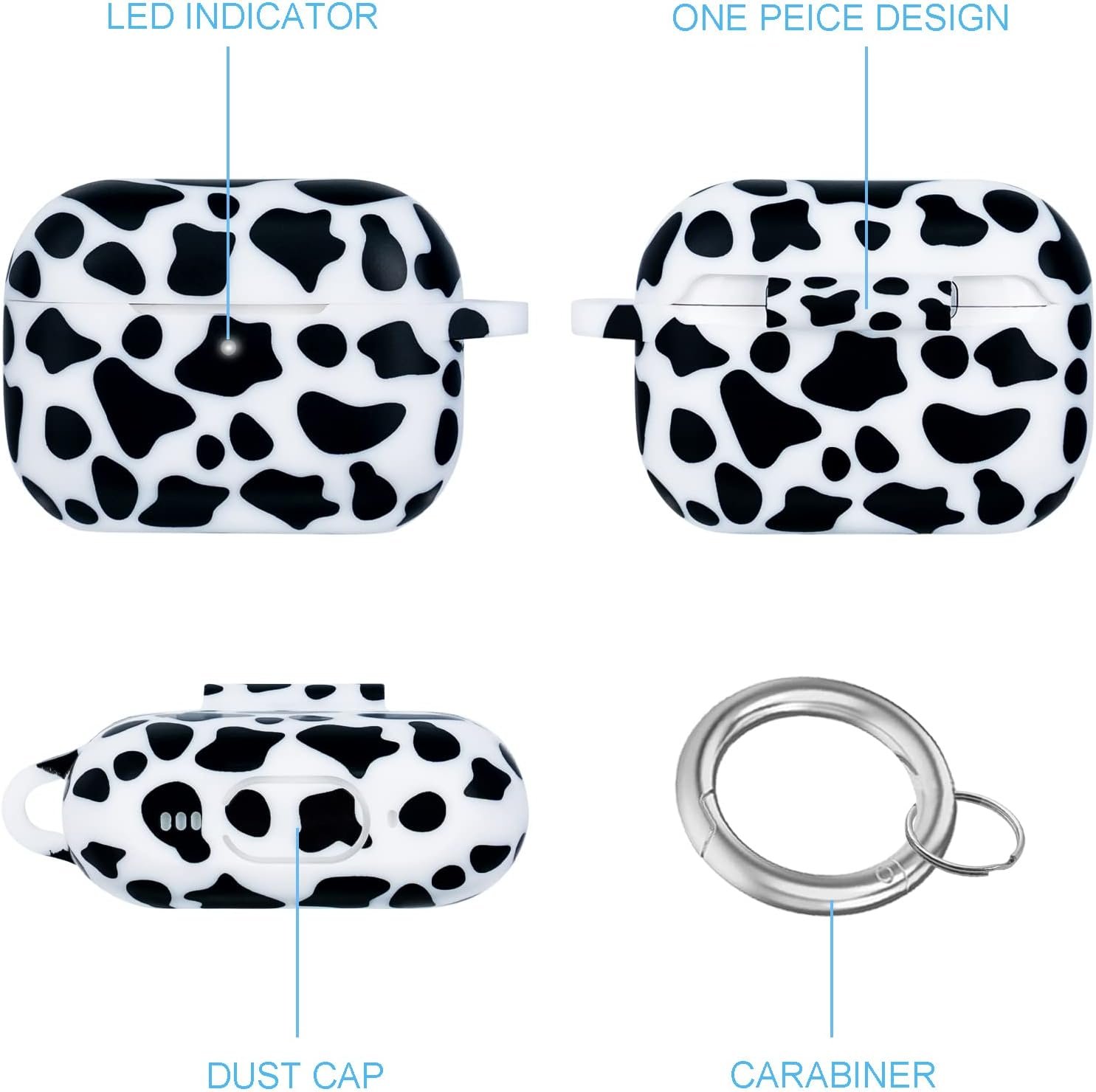 Cow Airpods Pro 2 Case Soft Silicone 2022 - YOMPLOW Case Cover Flexible Skin for Apple AirPod Pro 2nd Charging Case Cute Women Girls iPod Pro Case with Keychain - Black Cow - Image 4