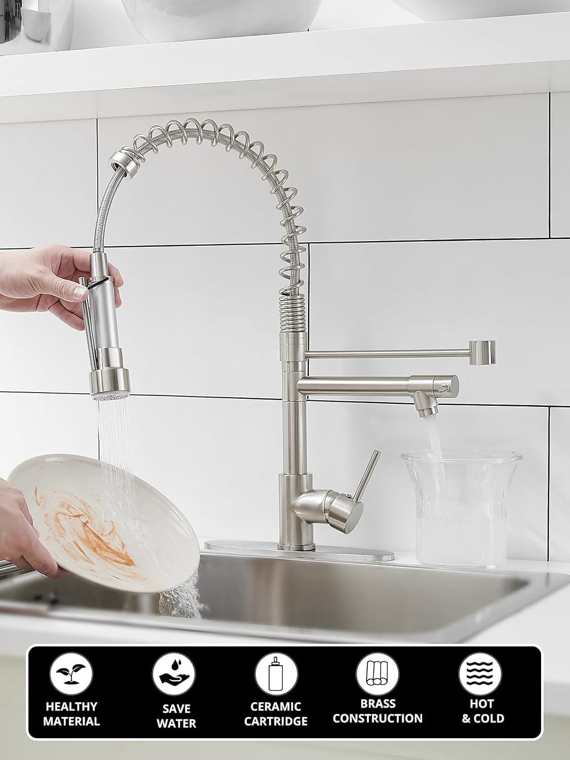 AIMADI Faucet for Kitchen Sink,Commercial Single Handle Single Hole Pull Down Kitchen Faucet with Deck Plate llaves para fregaderos de cocina - Image 3