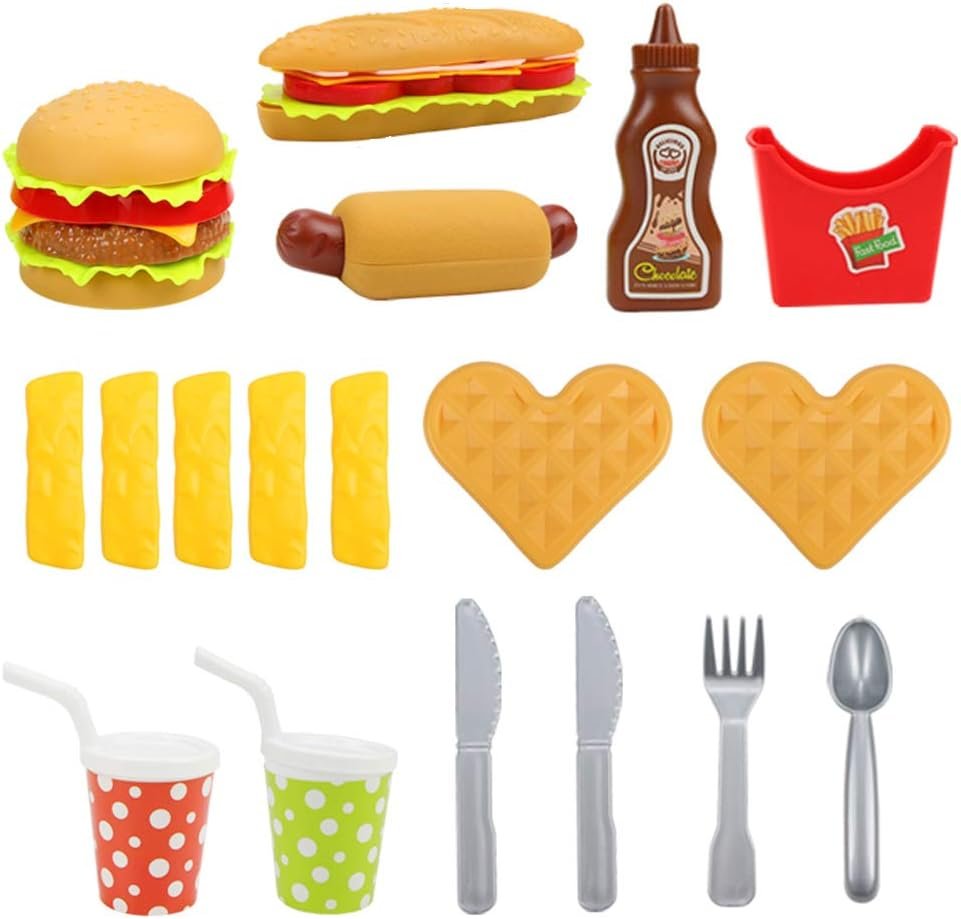 Pretend Play Fast Food Set, Play Food for Kids Kitchen - Play Kitchen Accessories - Toy Foods with Play Burger and Hot Dog Plastic Food for Pretend Play, Kids Toddler Childrens Birthday Gifts - Image 4
