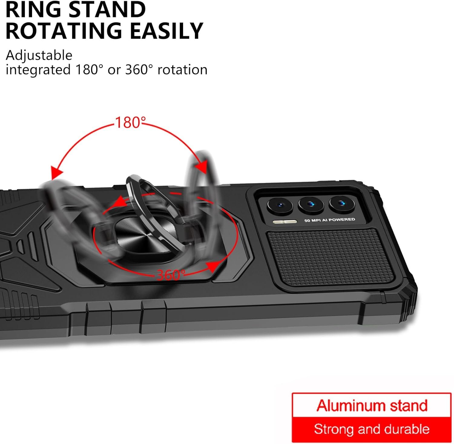 Ailiber Case for Cricket Outlast, AT&T Jetmore Case with Screen Protector Tempered Glass, Ring Kickstand for Magnetic Car Mount, Heavy Duty Shockproof Protective Phone Cover for Cricket Outlast -Black - Image 5