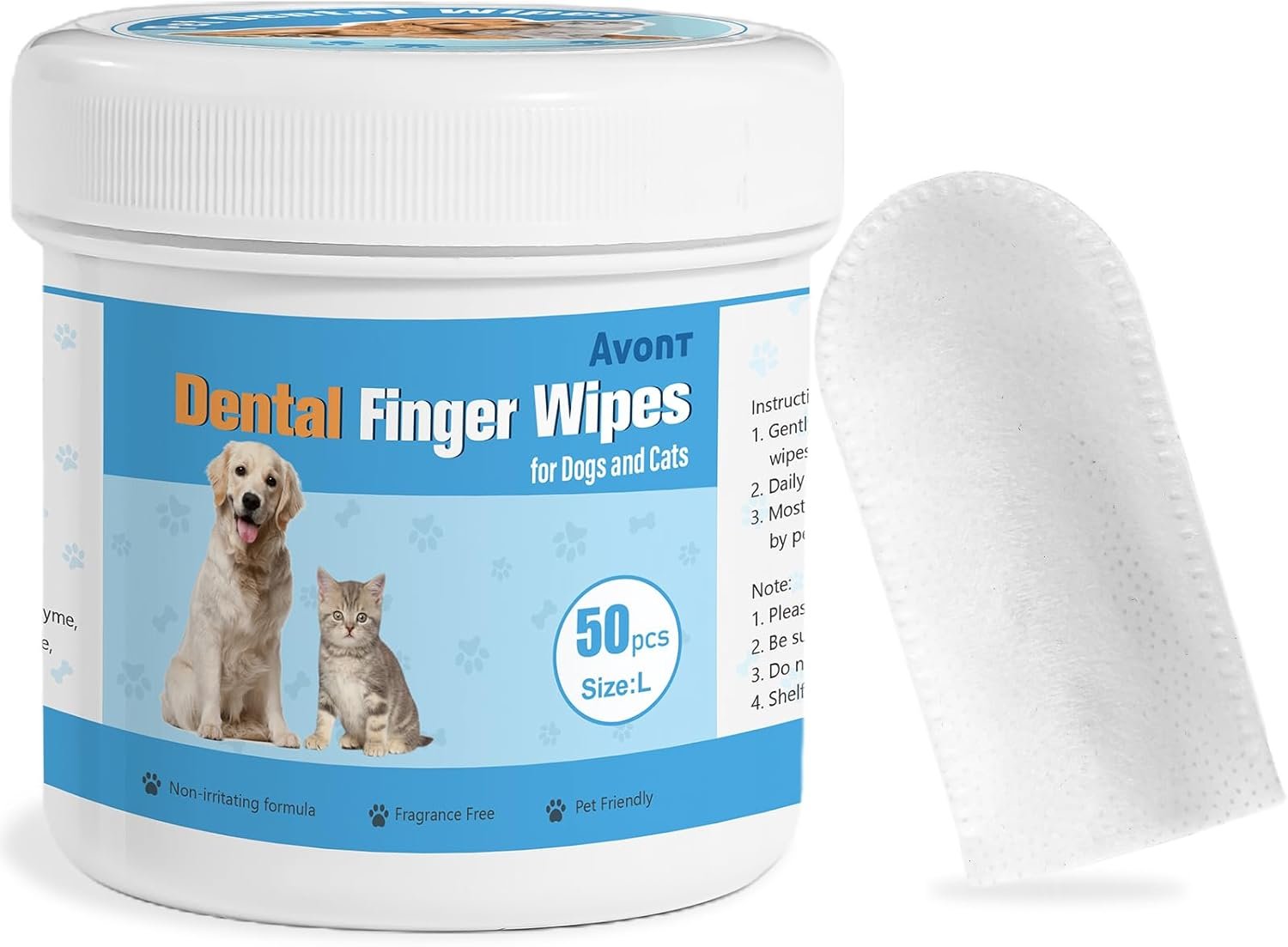 Avont Pet Teeth Cleaning Wipes for Dogs Cats, 50 PCS Dental Finger Wipes Reduce Plaque & Tartar, Dog Breath Freshener and Gum Care -L - Image 2
