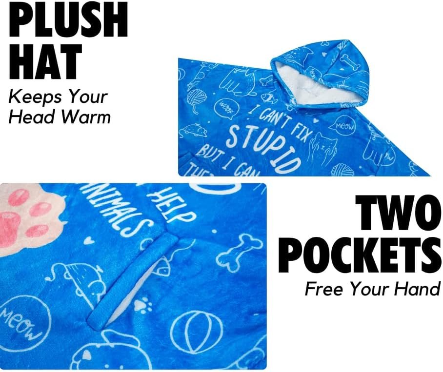 Vet Tech Gifts, Wearable Flannel Vet Tech Blanket Hoodie, Super Soft Warm Cozy with Giant Pocket, Funny Gifts for Vet Tch on Vet Tech Week, Birthday and Christmas - One Size Fits Most - Stupid - Image 6