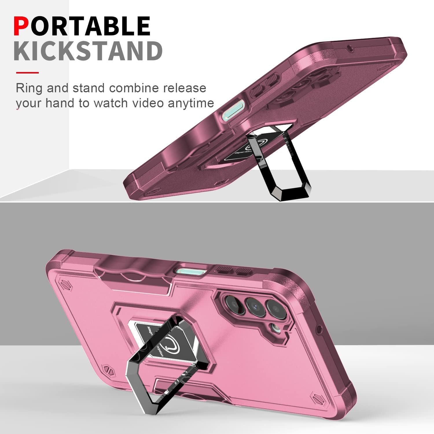 Asuwish Phone Case for Samsung Galaxy A14 5G with Tempered Glass Screen Protector Cover and Slim Ring Holder Stand Hard Hybrid Rugged Kickstand Magnetic Cell Accessories A 14 4G 14A G5 Women Men Pink - Image 6