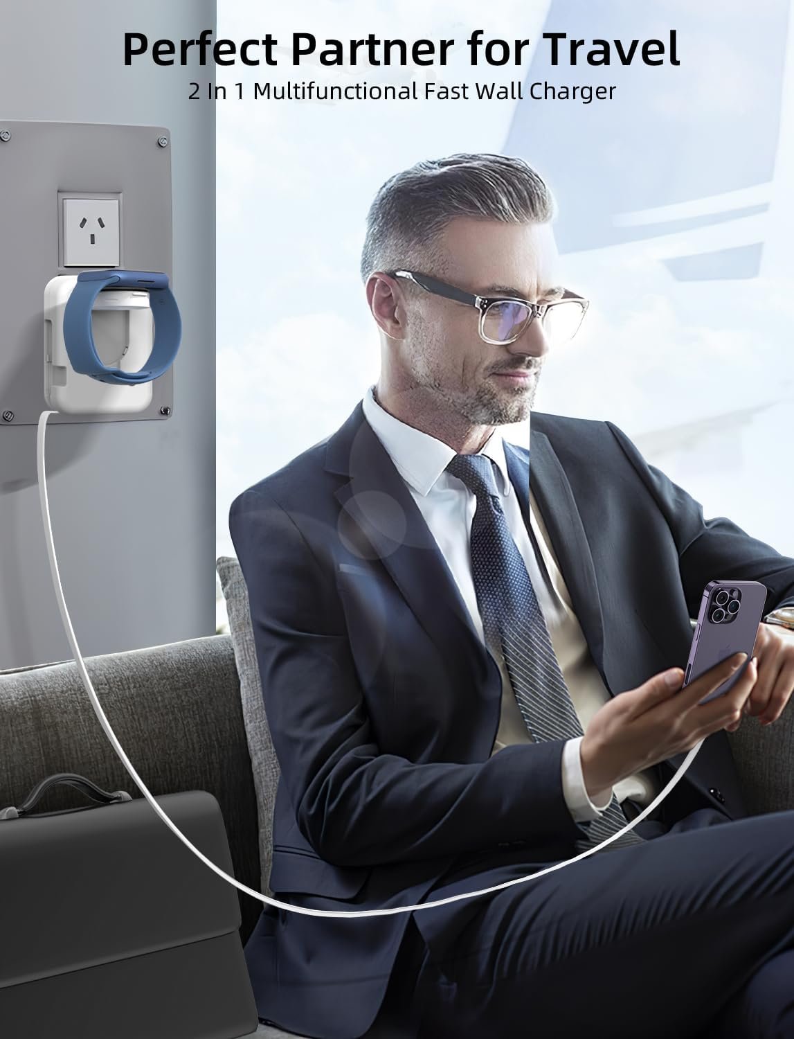 2in1 Apple Watch Charger, 36W Retractable Charger for iPhone Apple Watch,Travel Charging Block Wall Charger Compatible with iPhone 15/14/13/12/11 Apple Watch (White) - Image 3