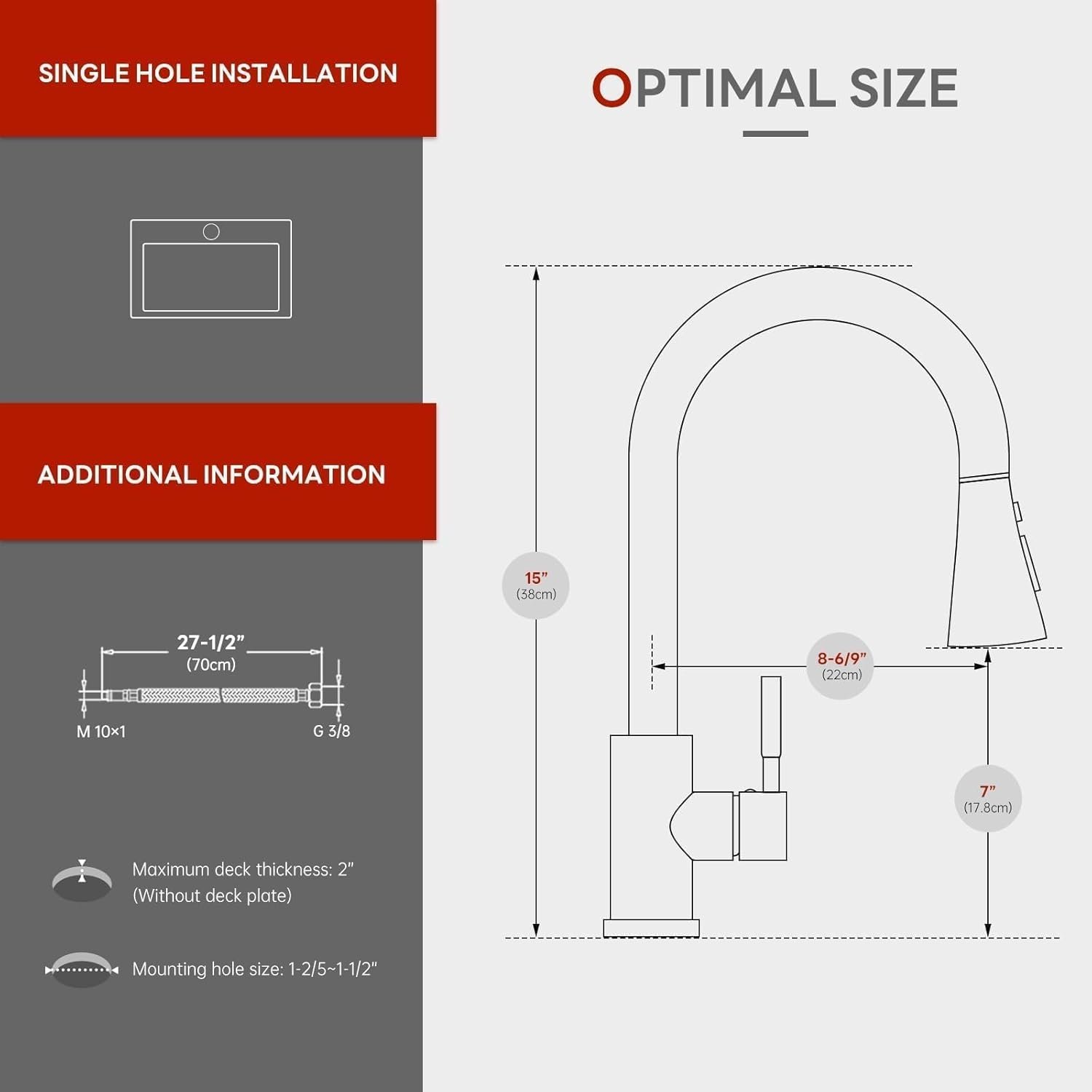 APPASO Bronze Kitchen Faucet with Pull Down Sprayer (3 Modes), Oil Rubbed Bronze High Arc Kitchen Faucet, 304 Stainless Steel 360° Swivel Kitchen Sink Faucet Single Handle Single Hole - Image 7