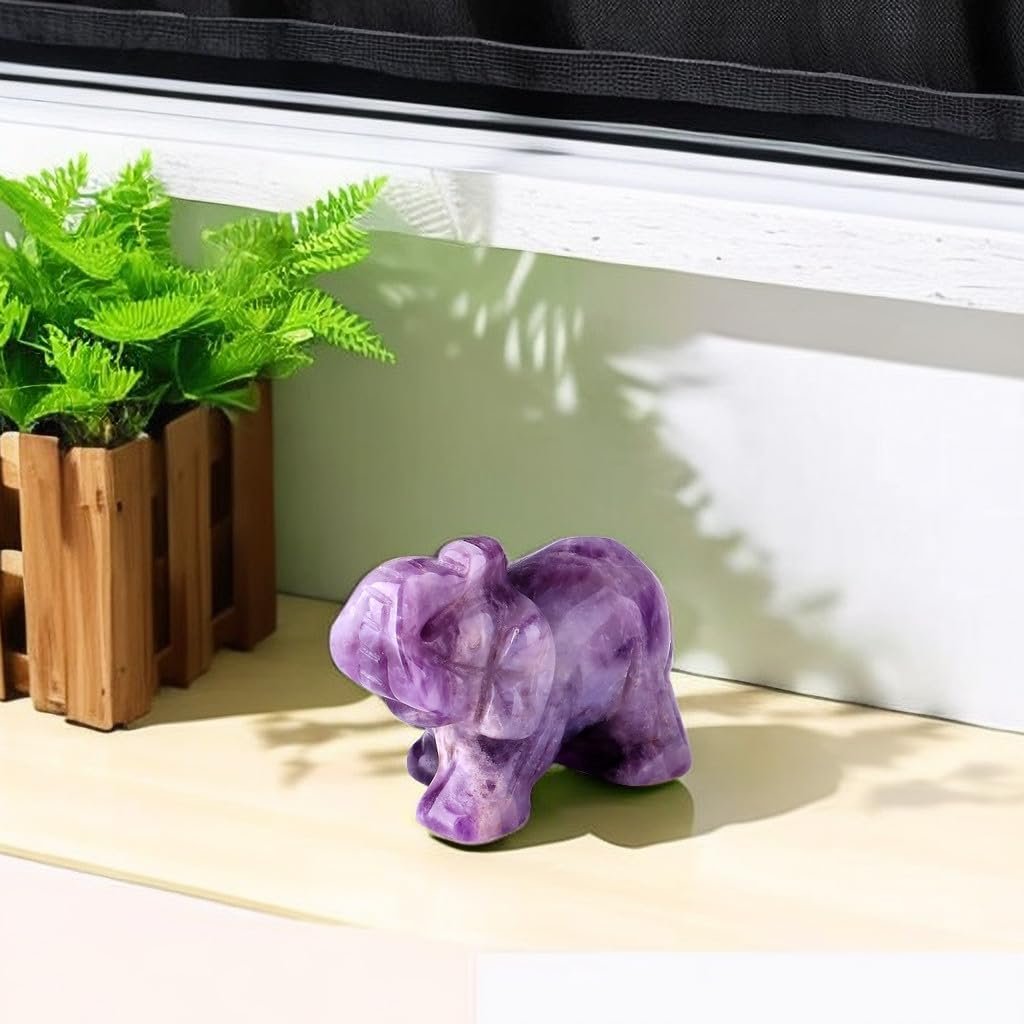 QINJIEJIE Amethyst Elephant Decor Statue Crystals Healing Stones Crystal Pocket Figurines Cute Hand Carved Sculpture Gemstones Spiritual Home Office Desk Purple Decor Elephant Gifts for Women - Image 5