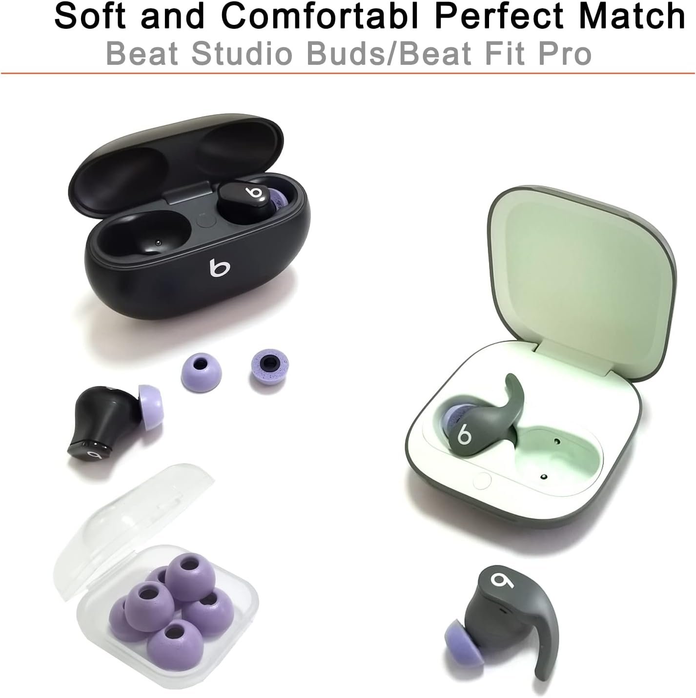 Foam Ear Tips for Beats Studio Buds Tips for Beats Earbuds Replacement for Beats Tips Fit in Charging Case Earbuds Cover Purple - Image 6