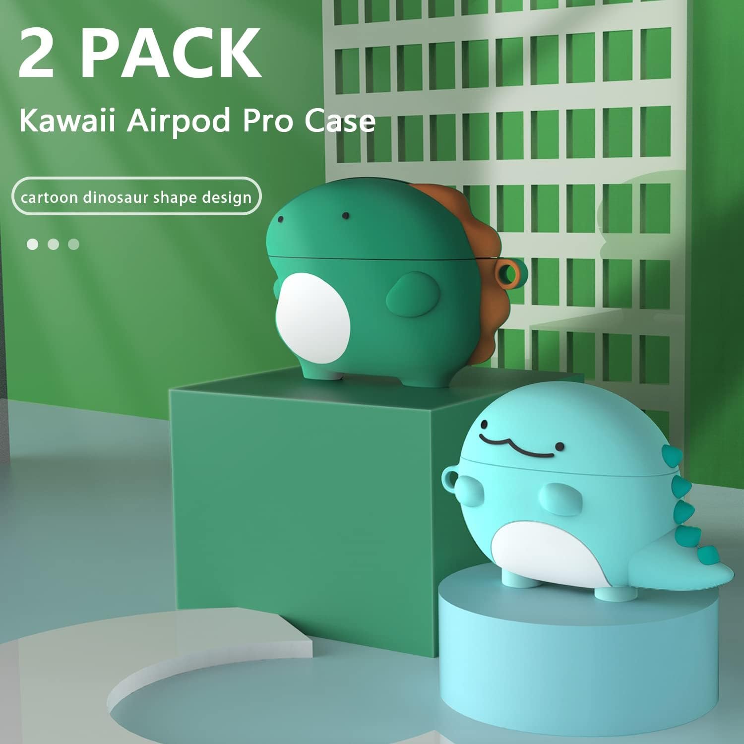 2 Pack for Airpods Pro Case Cute,3D Kawaii Soft Silicone Cartoon Animal Fun Funny Cool Protective Cover Skin for Apple Airpod Pro Case with Keychain for Women Girls Boys Kid Teen-Dinosaur - Image 6