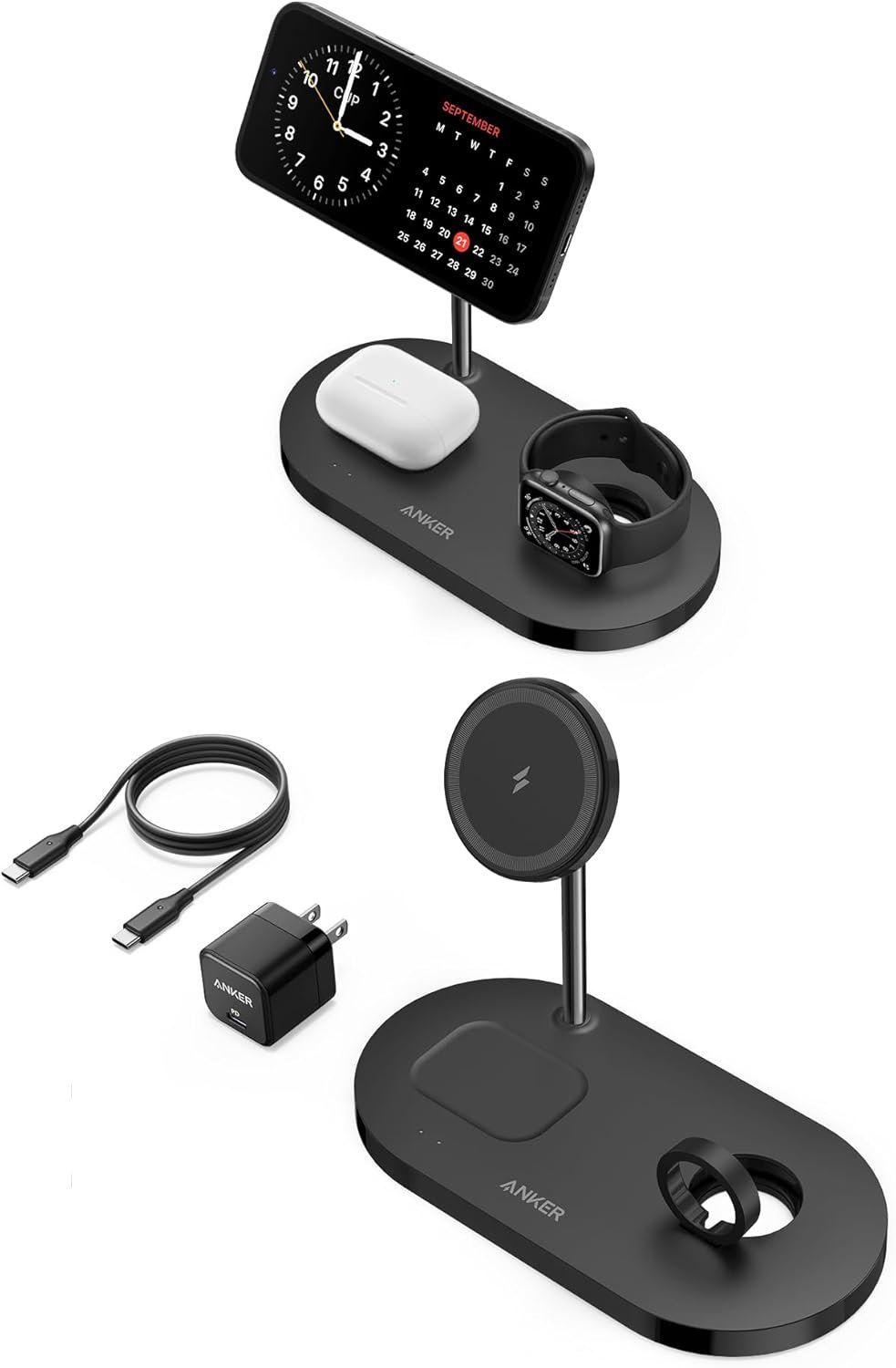 Anker Wireless Charging Station & 20W Charger, 533 Magnetic Wireless Charger (3-in-1 Stand), 5ft USB-C Cable, For iPhone 14 Series, AirPods 3/2/Pro, Apple Watch 1-6 (Watch Cable Not Included) - Image 2