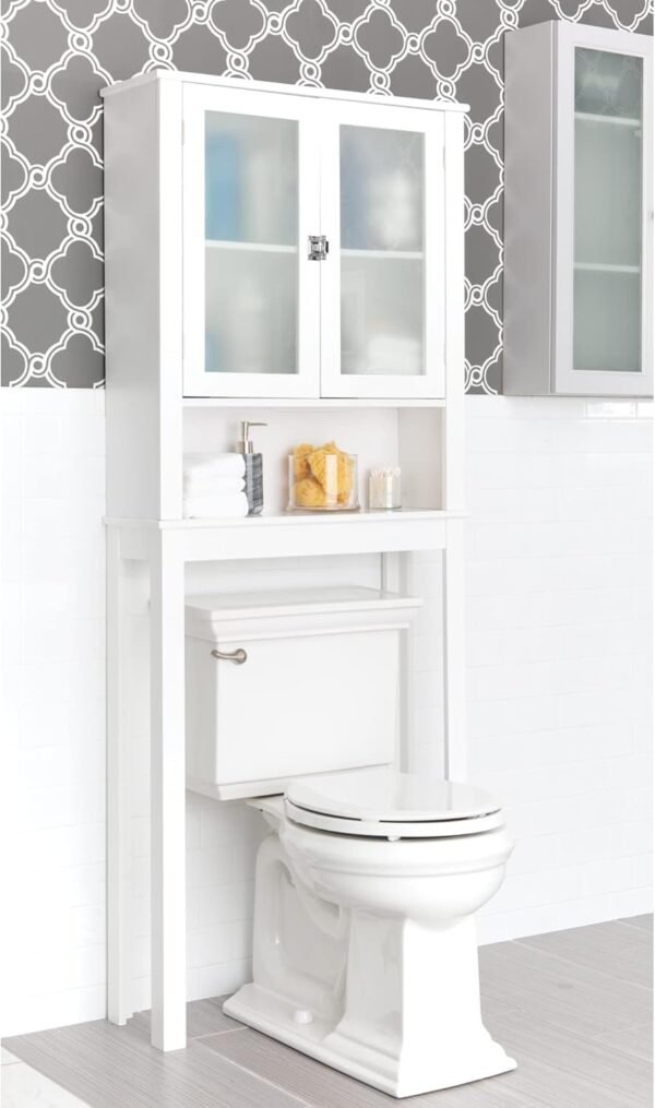 Zenna Home Classic Over-The-Toilet Spacesaver Bathroom Storage with Glass Windows, White - Image 2