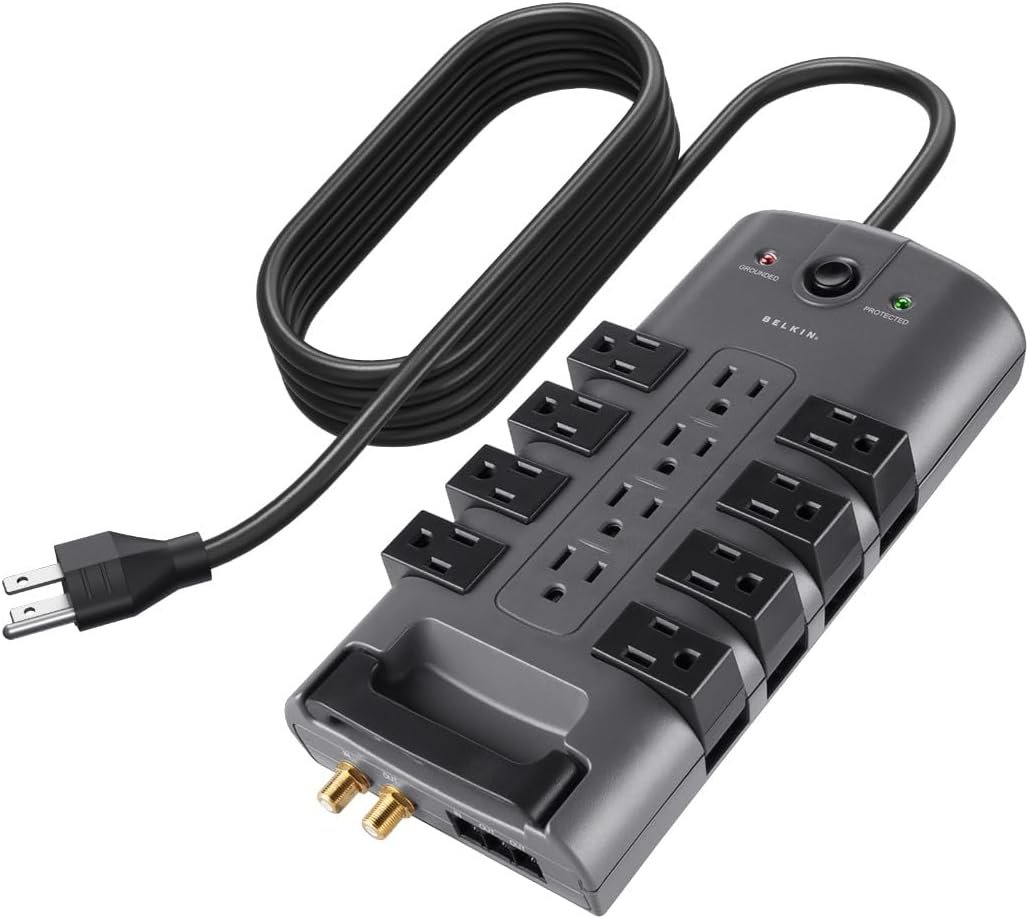 Belkin Surge Protector Power Strip w/ 8 Rotating & 4 Standard Outlets - 8ft Sturdy Extension Cord w/ Flat Pivot Plug for Home, Office, Travel, Desktop & Charging Brick - 4320 Joules of Protection - Image 2