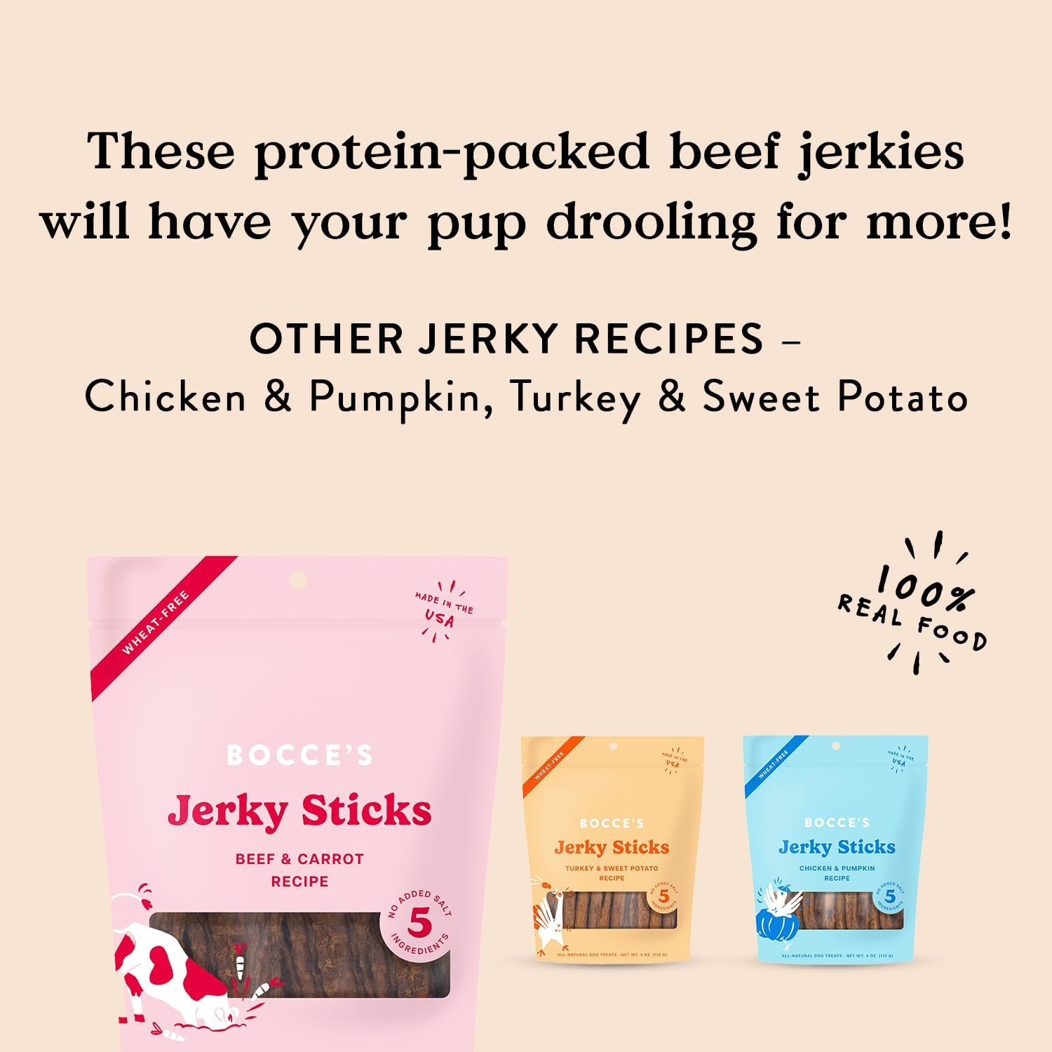 Bocce's Bakery Jerky Stick Dog Treats, Wheat-Free, Made with Limited-Ingredients, Baked in The USA with No Added Salt or Sugar, All-Naural & High-Protein, Beef & Carrot Recipe, 4 oz - Image 6