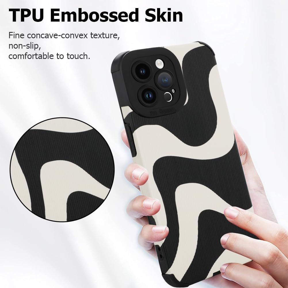 Case for iPhone 15 Pro Max 6.7" 2023 Wave Pattern Case, Soft TPU Bumper Silicone Glue Phone Case Cute Zebra Pattern Cover Designed for Female Girls Black White - Image 4