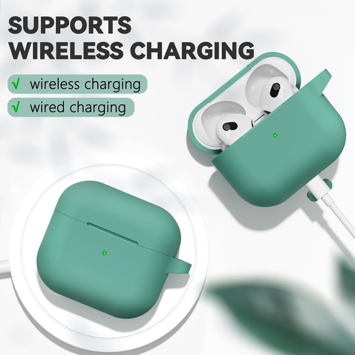 AirPods 3rd Gen Case Cover 2021 with Cleaner Kit,Soft Silicone Protective Case for Apple AirPods 3rd Generation Charging Case with Keychain,Shockproof AirPod 3 Case for Women Men-Pine Green - Image 5