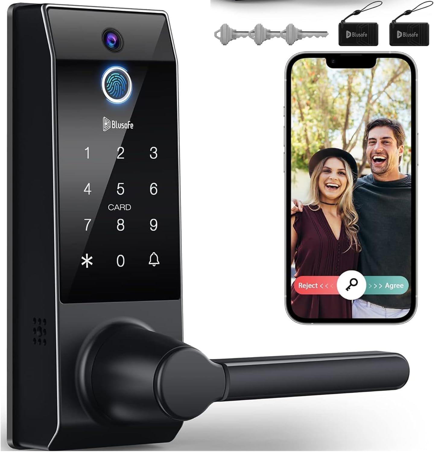 Smart Lock Ring Doorbell Fingerprint Deadbolt for Homeowners or Parents Door Lock with Camera and Door Handle for Renters, Keyless Entry Door Lock for Front Door During Walks Outside - Image 2