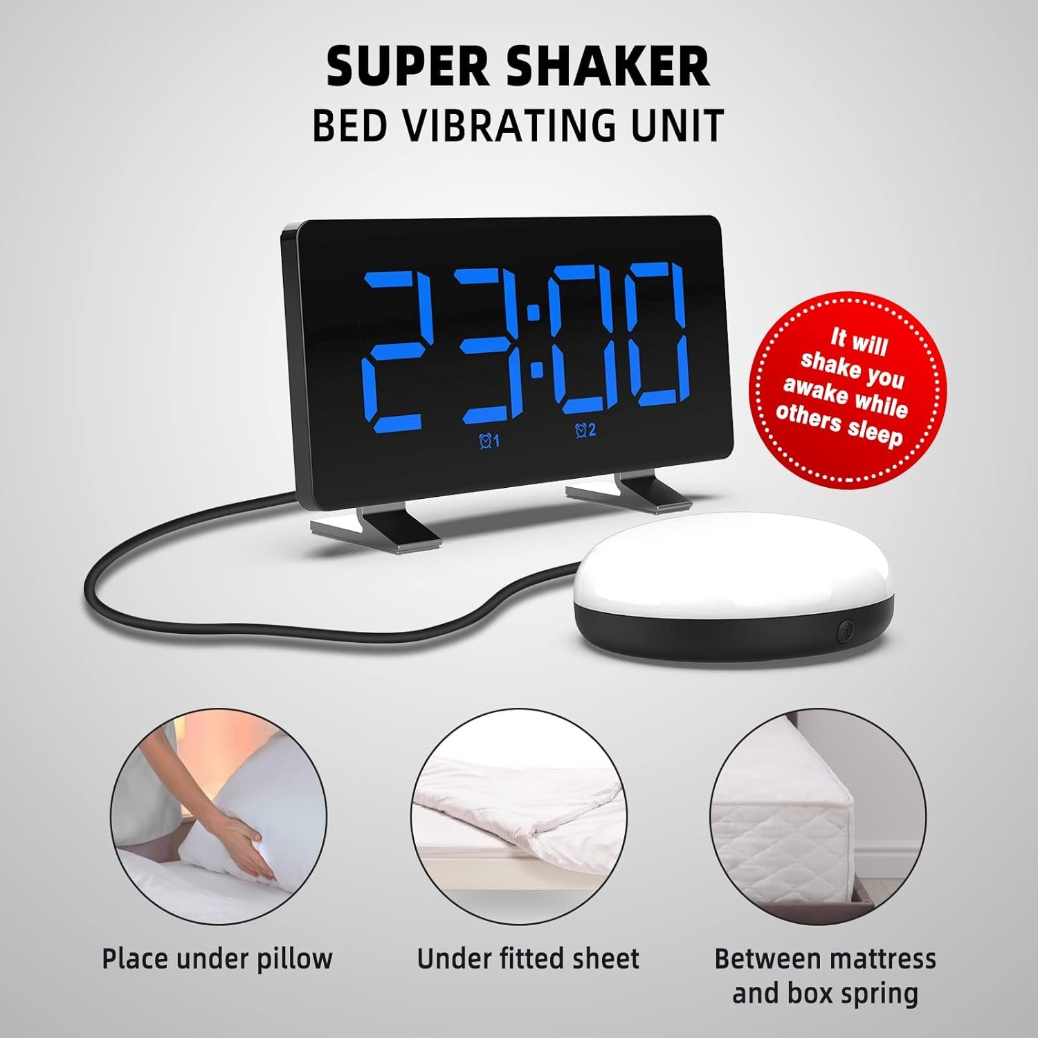 Extra Loud Vibrating Alarm Clock with Bed Shaker, Dual Alarms Digital Clock for Bedroom, Deep Sleepers Adult Hearing impaired Deaf with Nuclear Fire Alarm - Image 6