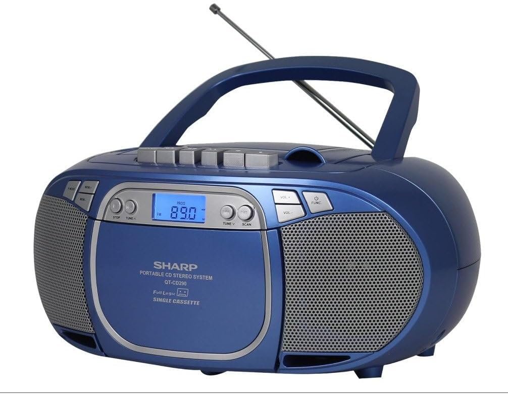 Sharp QT-CD290(BL) Portable CD MP3 Cassette Boombox with AM/FM Stereo and Aux Input, Blue - Image 3
