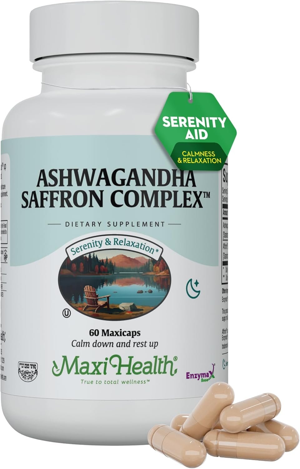 Ashwagandha Saffron Complex - Ashwagandha 600mg with 30mg Saffron Extract - Serenity and Relaxation - Calm and Mood Support - Vegetarian Non GMO Gluten Free Kosher Saffron Supplements, 60 Capsules - Image 2