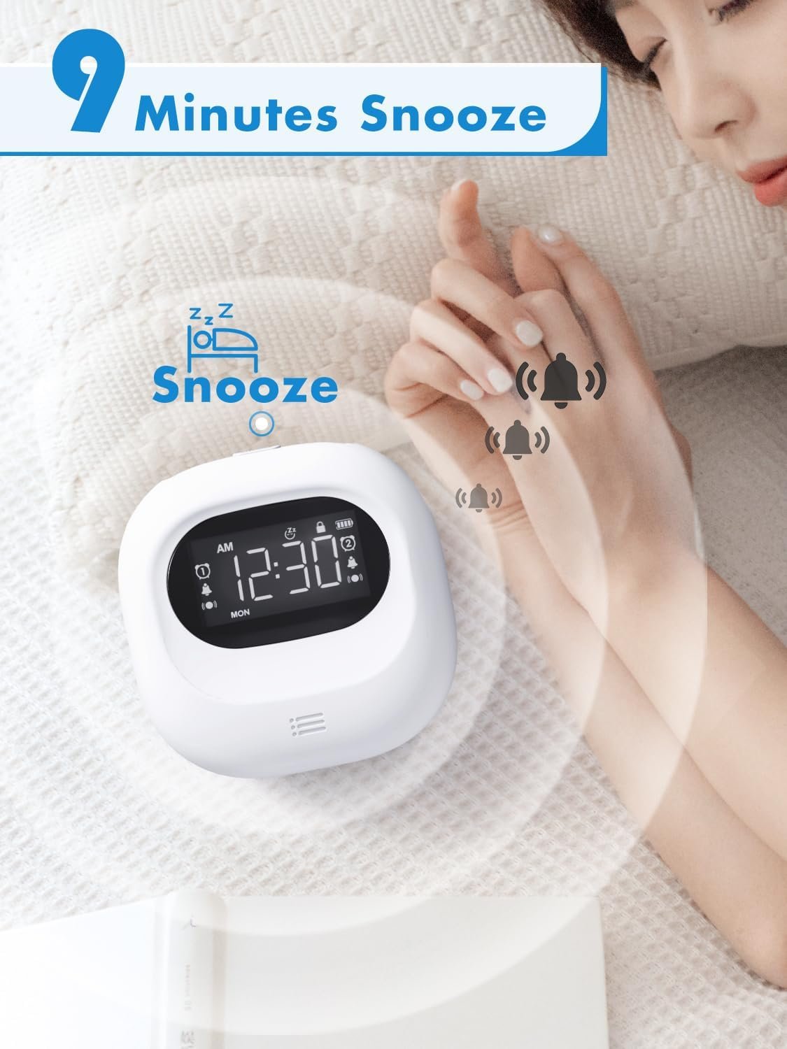 PPLEE Small Wireless Digital Vibrating Clock, Loud Alarm Clock for Heavy Sleepers Adults, Weekday/Weekend Dual Alarms for Bedrooms, Rechargeable Battery Powered Bed Shaker Under Pillow, Week Display - Image 7