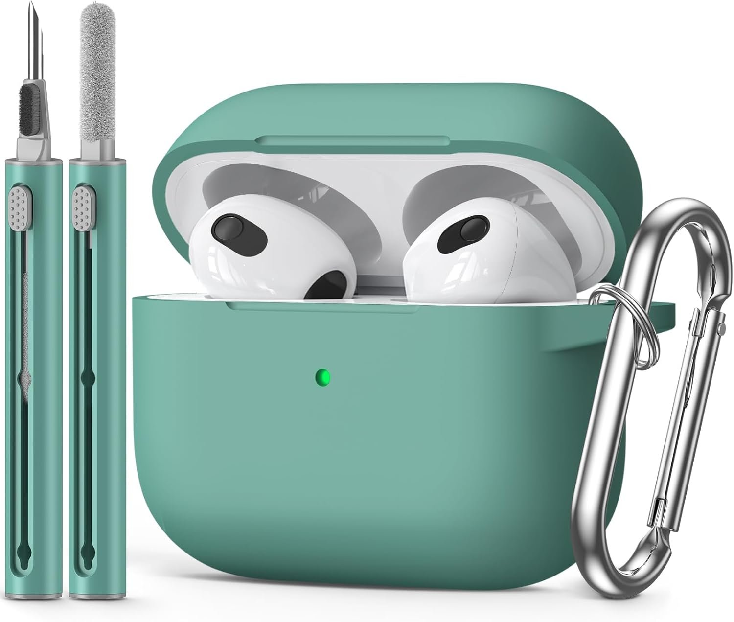 AirPods 3rd Gen Case Cover 2021 with Cleaner Kit,Soft Silicone Protective Case for Apple AirPods 3rd Generation Charging Case with Keychain,Shockproof AirPod 3 Case for Women Men-Pine Green - Image 2