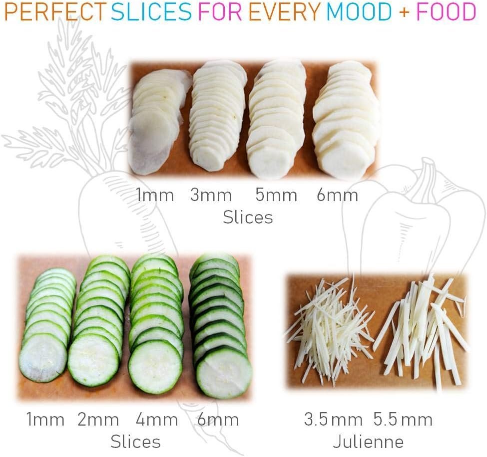 Mandolin Slicer Adjustable Mandoline | Best Hand-Held Cutter for Vegetable Potato Zucchini Food | Professional Steel Blade - Safe Finger Guard - 9-in-1 Japanese Design White - Image 3