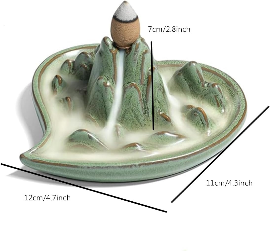 Waterfall Backflow Incense Burner Ceramic, Incense Cone Holder, Backflow Incense Cones Heart-Shaped Censer Ceramics Aromatherapy Ornament Home Decor Yoga Meditation Relaxation Office Gift - Image 3