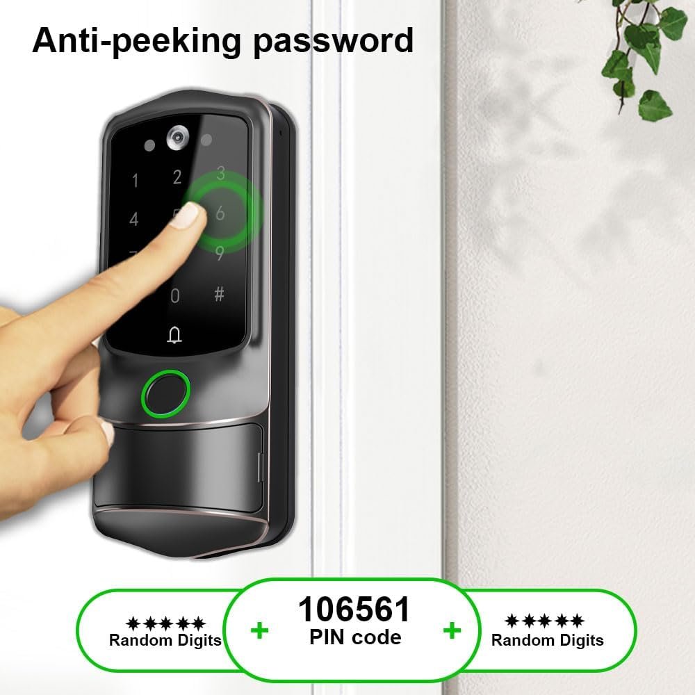 Smart Door Lock with Camera for Front Door, Keyless Door Entry with Doorbell, Electronic & Electric Lock with Deadbolt, Fingerprint, Wi-Fi, Tuya App - Image 7