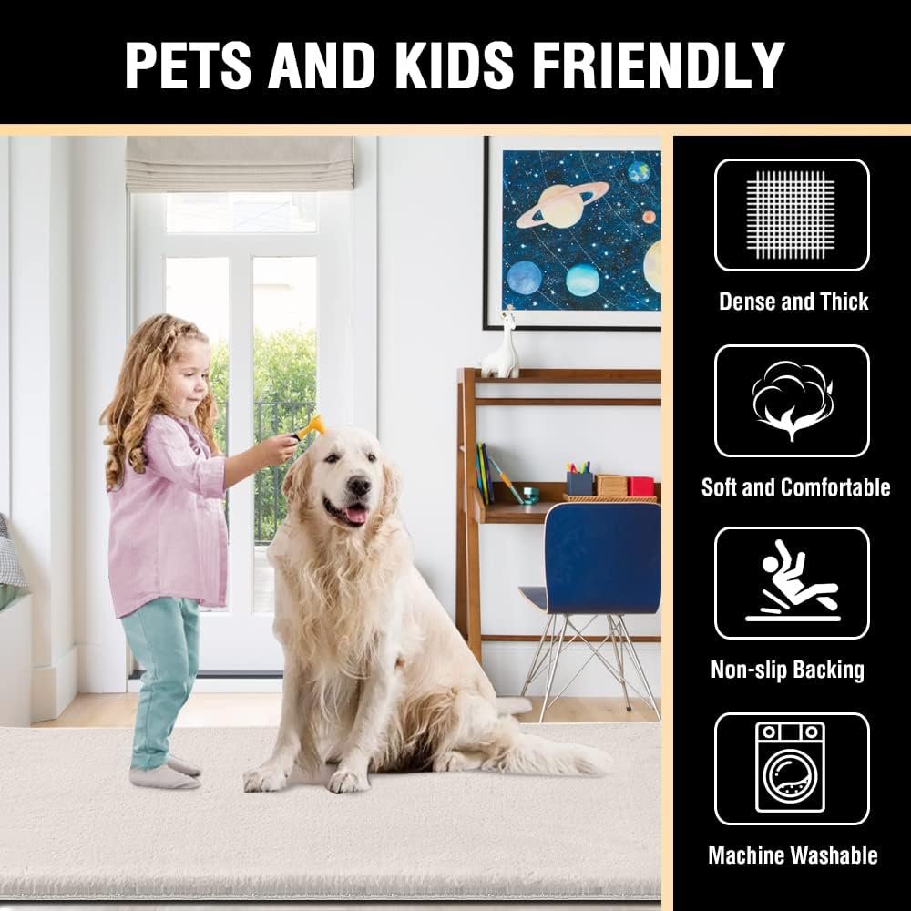 H.VERSAILTEX Area Rug Super Soft Faux Fur Rugs Carpets 2x3 Feet Furry Kids Room Nursery Rug Bedroom Living Room Carpet High Pile Throw Rug Shag Plush Rug for Dorm Room Teen Room Decor, Ivory - Image 7