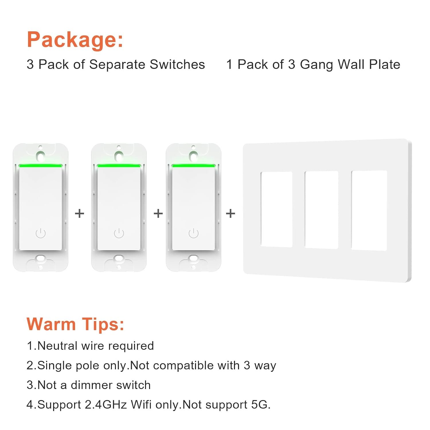 Smart Switch 3Gang Smart Light Switch 3 Gang Milfra 2.4Ghz in-Wall Smart Switch Alexa WiFi Switch Work with Alexa Google Assistant,Need Neutral Wire,Single-Pole Only - Image 4