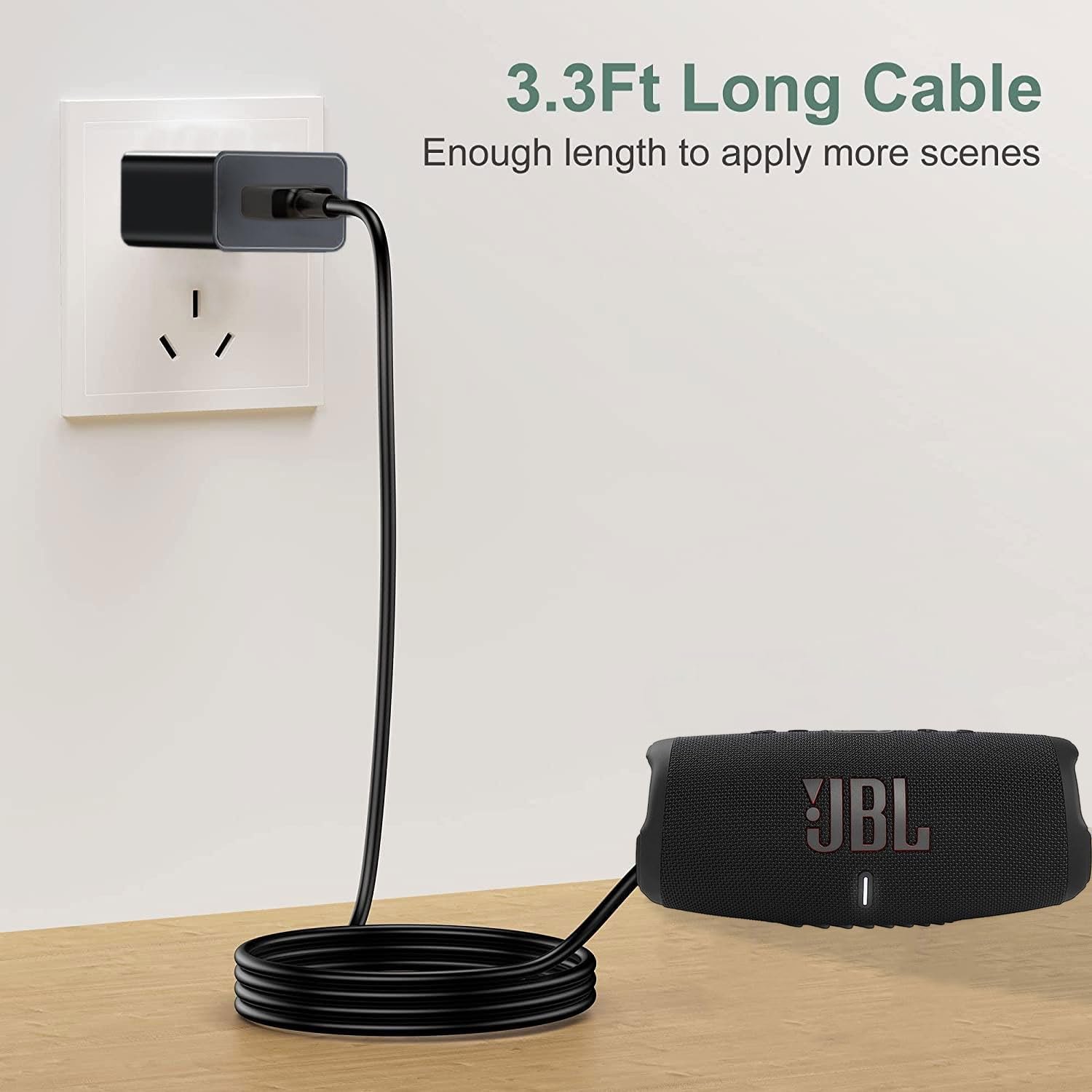 USB C Charger for JBL Charge 4, Charge 5, JBL Flip 6, Flip 5, JBL Clip 4, JBL Pulse 5, Pulse 4, JBL GO 3, JRPOP, Endurance Peak II, JBLCHARGE4BLKAM Wireless Bluetooth Earphones Speakers (Suit/Black) - Image 6