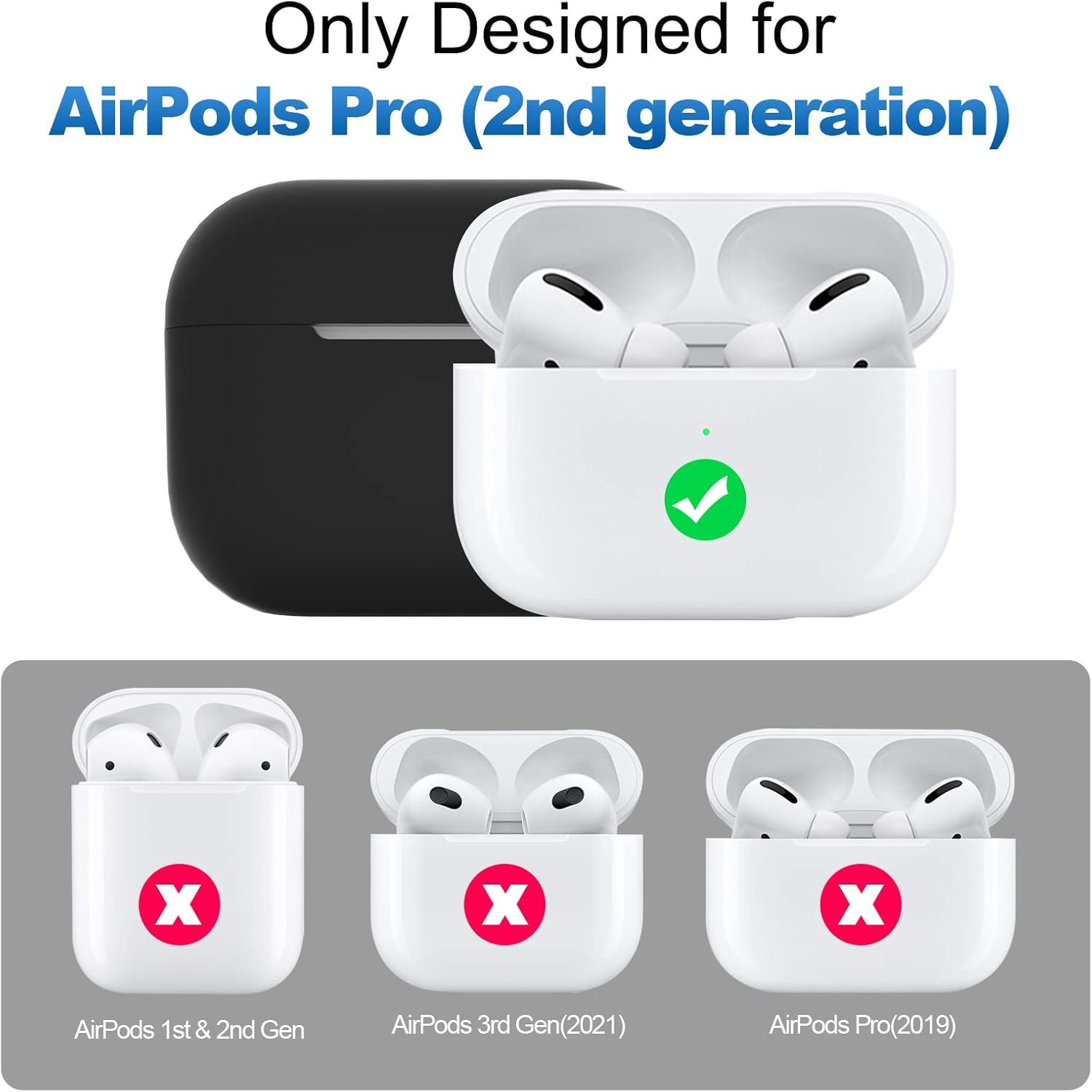 ATUAT for AirPods Pro 2nd Generation Case Cover(2022), Protective Soft Silicone Skin Accessories for Men Women Boys Girls for Apple AirPods Pro Gen 2, Front LED Visible-Black - Image 8