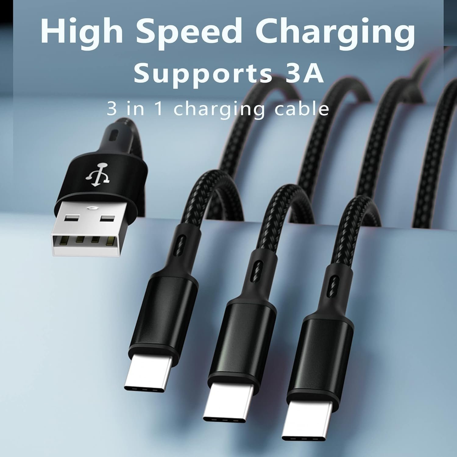 GELRHONR Multi-USB C Cable 3A, 3 Type-C Male Plugs, 3-in-1 Nylon Braided Charging Cable, Compatible with Tablets, Mobile Phones/Android, etc. 4FT-1.25M (2Pack 4FT-1.25M) - Image 4