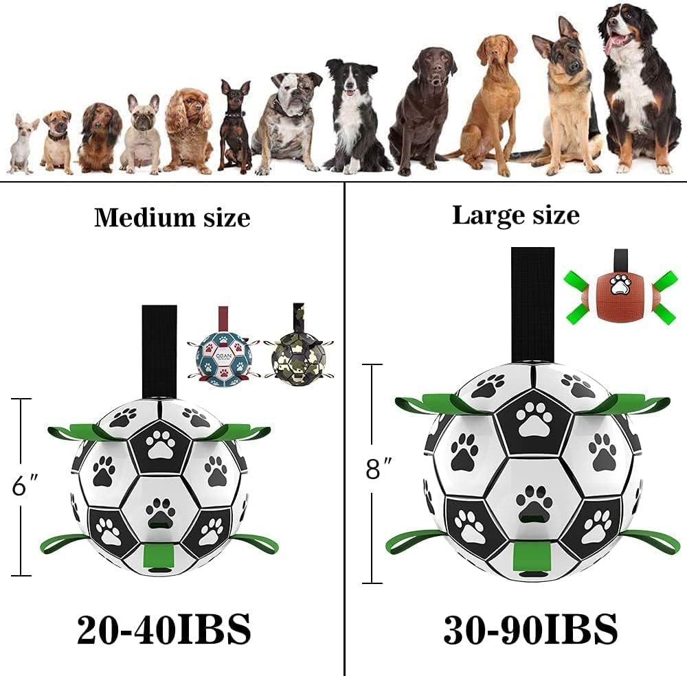 QDAN Dog Soccer Balls Toy with Bell Inside, Outdoor Interactive Dog Toys for Tug of War, Puppy Birthday Gifts, Dog Water Toy, Durable Ropes Squeaky Soccer Dog Ball for Medium and Large Dogs (8 INCH) - Image 4
