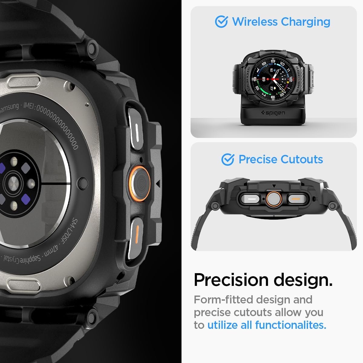 Spigen Rugged Armor Pro Designed for Samsung Galaxy Watch Ultra 47mm Case with Band, Rugged Galaxy Watch Ultra Band with Protective Case (2024) - Matte Black - Image 9