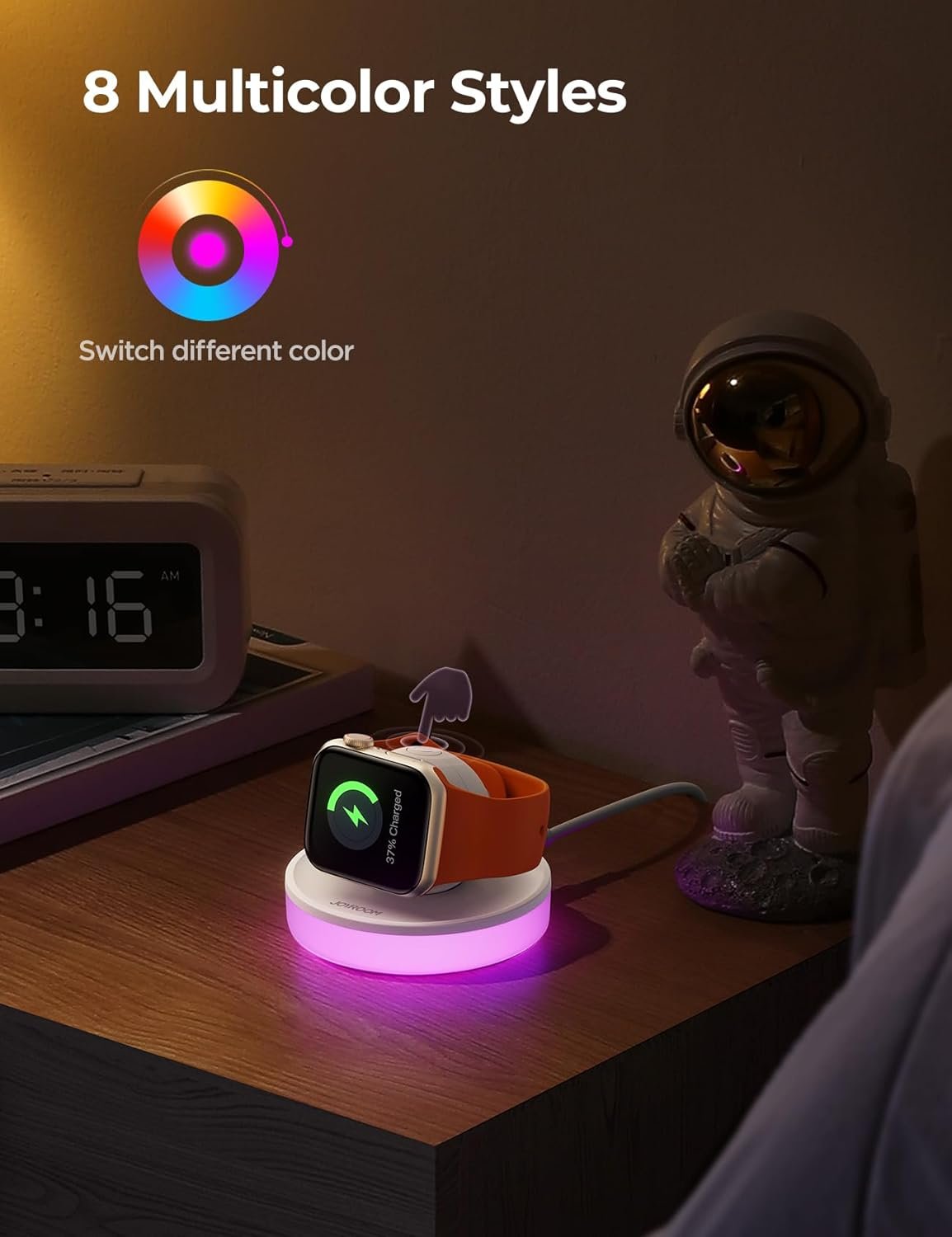 JOYROOM for Apple Watch Charger Stand, Portable Magnetic Charging Dock for Apple Watch 10 with Colorful Light & Cable,Fast iWatch Charger Stand for Apple Watch Series 10 9 8 7 6 5,Ultra 2 /SE,White - Image 3