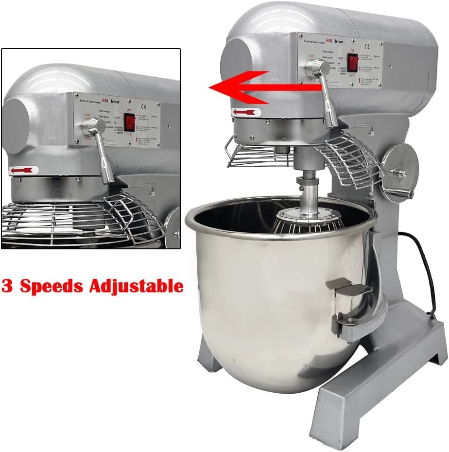 INTBUYING Commercial Electric Food Mixer Stand Dough Mixer, 3 Adjustable Speeds 3in1 Stand Mixer with SS304 Bowl/Dough Hooks/Whisk/Beater for Bakery Restaurant Kitchen Food Blender 30L - Image 6