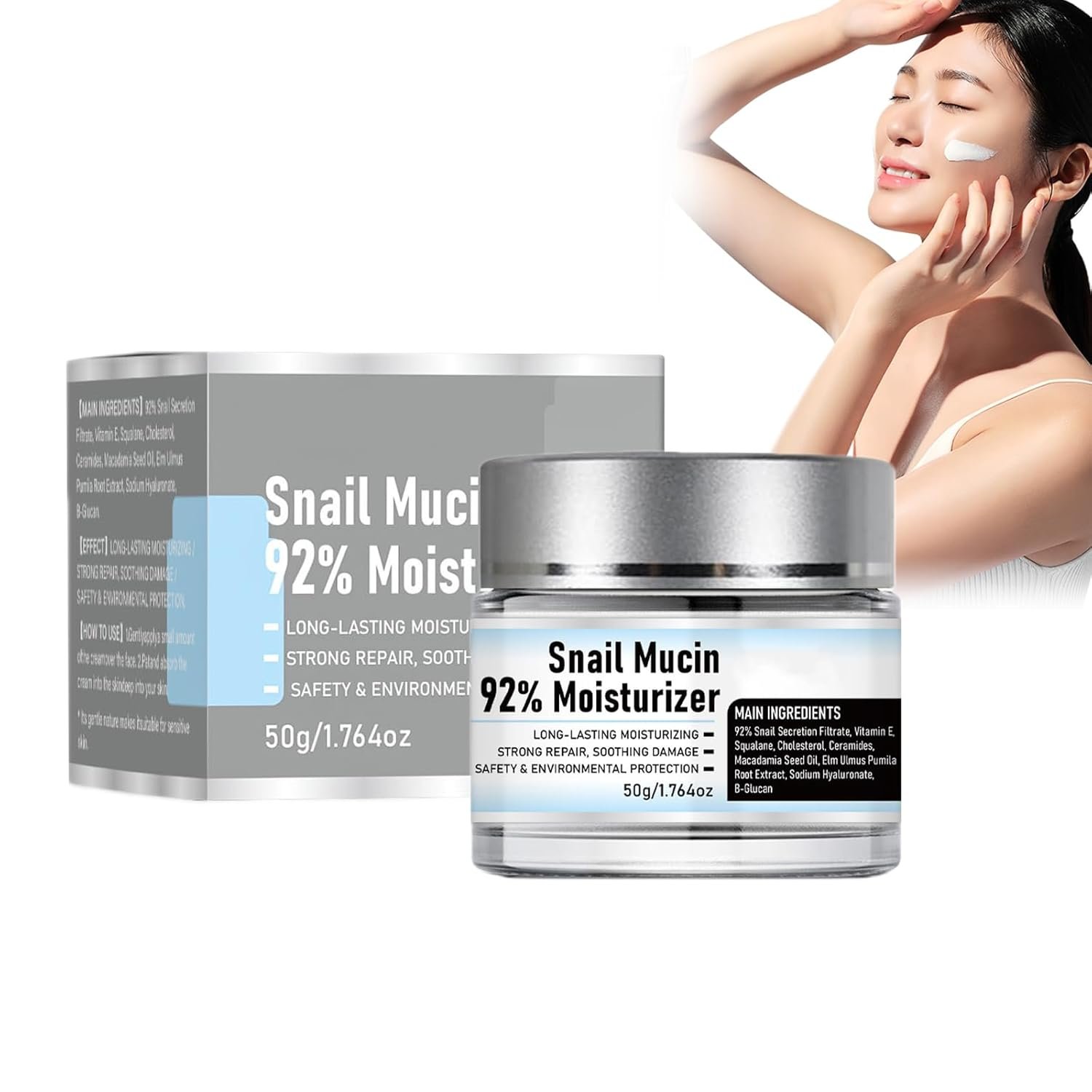 Snail Mucin 92% Moisturizer, Snail Mucin Cream Daily Repair Face Gel Cream for Dry Skin, Acne-prone, Sensitive Skin, Beauty and Personal Care Snail Mucin for Women Men (1pc) - Image 2