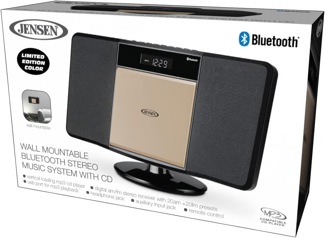 Jensen JBS-300 Champagne Gold Modern Bluetooth Stereo Music System for Home with CD/MP3/WMA Player Wireless Streaming USB Port for MP3 Playback | AM/FM Stereo (Remote Included) (Limited Edition) - Image 9