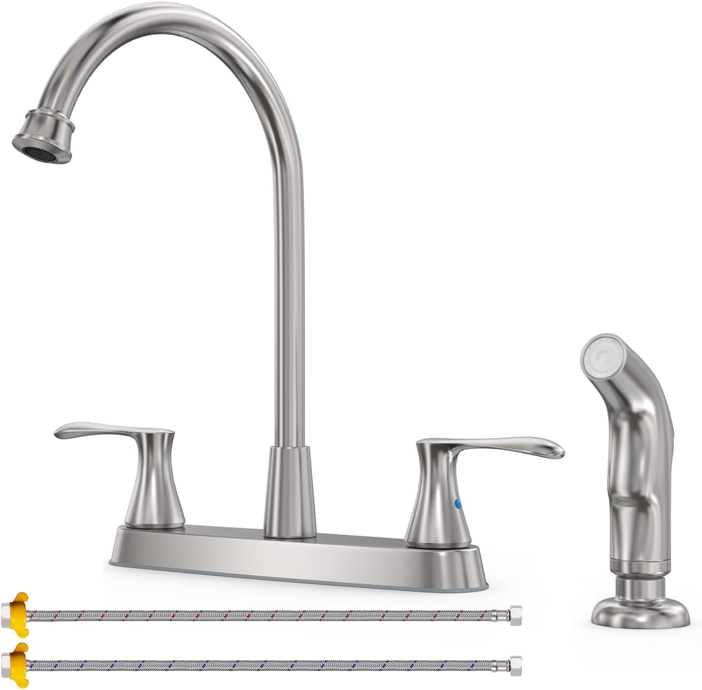 Kitchen Faucet with Sprayer, Brushed Nickel Kitchen Sink Faucet, Kitchen Faucets for Sink 3 Hole or 4 Hole,GOWIN 2 Handle Kitchen Faucet with Side Sprayer, Grifos De Cocina,Stainless Steel - Image 2