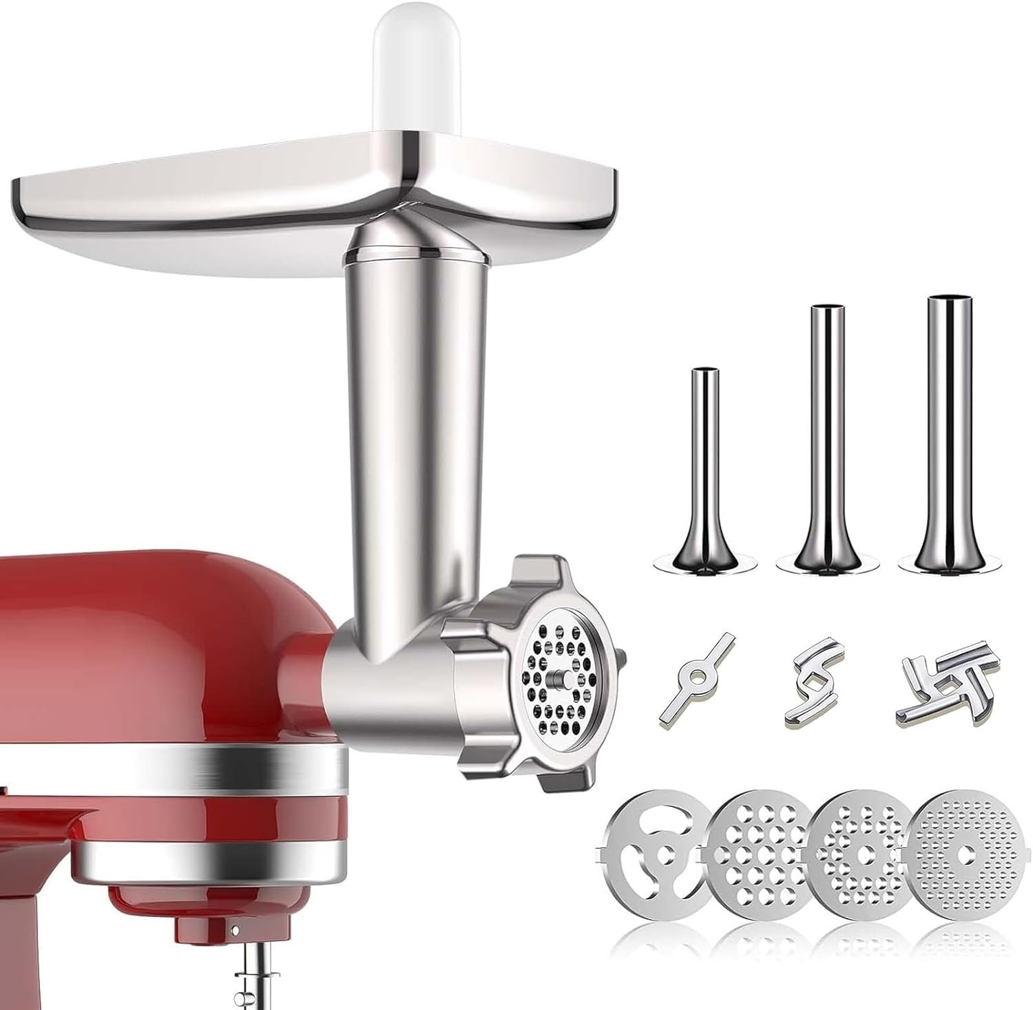 Metal Food Grinder Attachments for KitchenAid Stand Mixers, Meat Grinder, Sausage Stuffer, Meat Grinder for Kitchenaid Mixer, Includes 4 Grinding Plates, 3 Sausage Stuffer Tubes, 3 Grinding Blades - Image 2