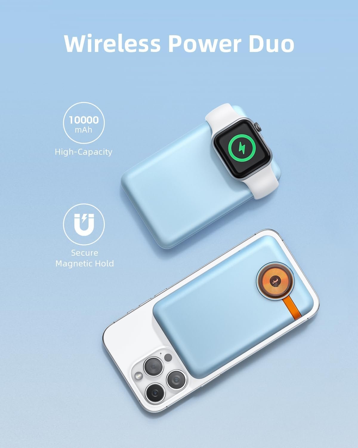Magnetic Power Bank 4-in-1 Wireless Charger 10000mAh Portable Apple Watch Charger Slim 20W USB-C Fast Charging Battery Pack with Compatible with Magsafe, Charger for iPhone 15 14 13 12 Series-Blue - Image 3