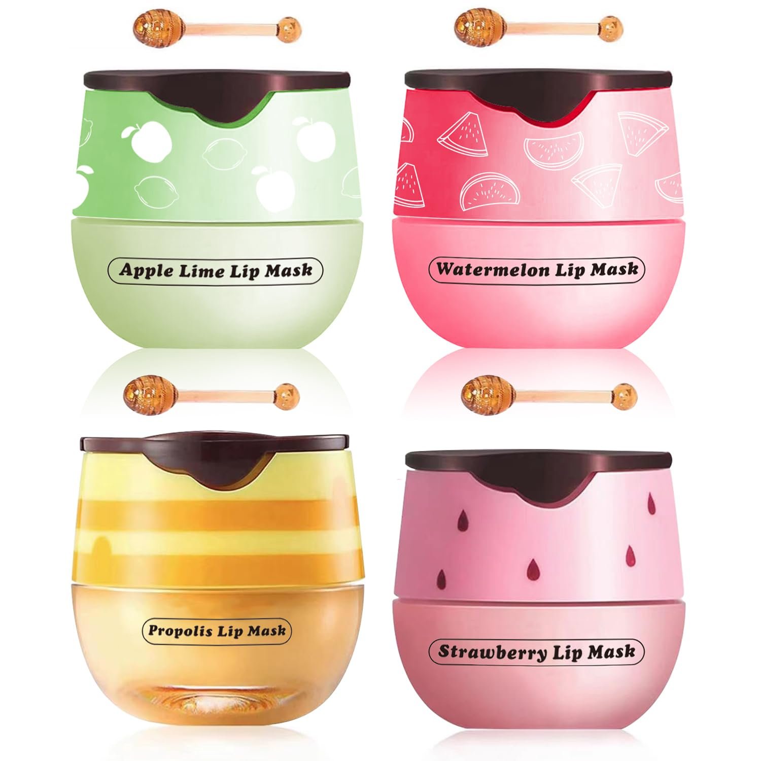 4 Pcs Honey Lip Balm, Strawberry Apple Watermelon Lip Mask, Moisturizing Lip Sleeping Mask, Hydrate Repair Prevent Dry Cracked Lip (Honey+Strawberry+Apple Lime+Watermelon) - Image 2