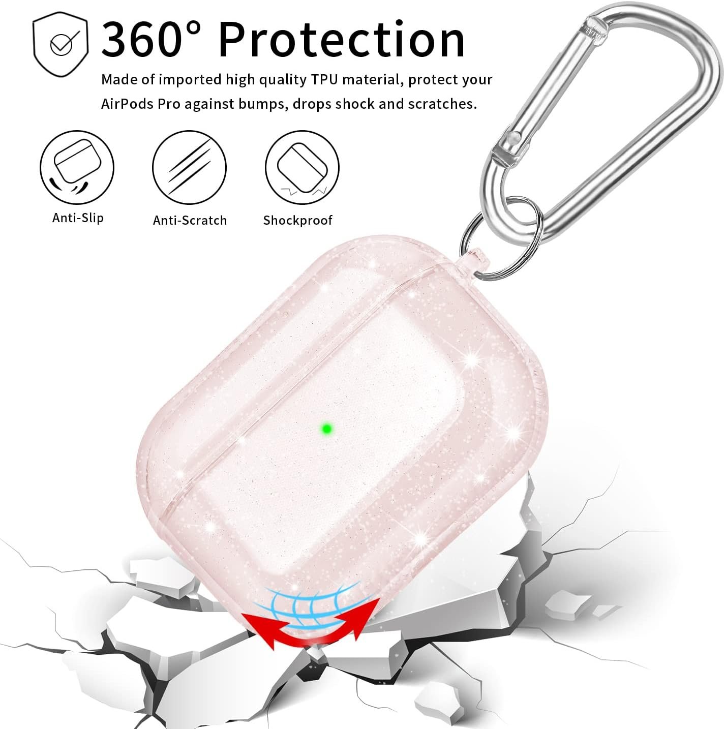 KOREDA Compatible with AirPods Pro 2nd Generation/1st Generation Case Cover, Soft Clear TPU Bling Transparent Protective Shockproof Case Designed with Keychain for AirPods Pro & AirPods Pro 2 Case - Image 6
